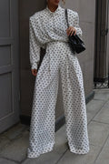 Women's Casual Loose Polka-Dot Shirts Pants Set