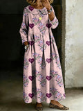 Women's Retro Multicolor Love Art Splicing Long-sleeved Loose-fitting Casual Denim Dress
