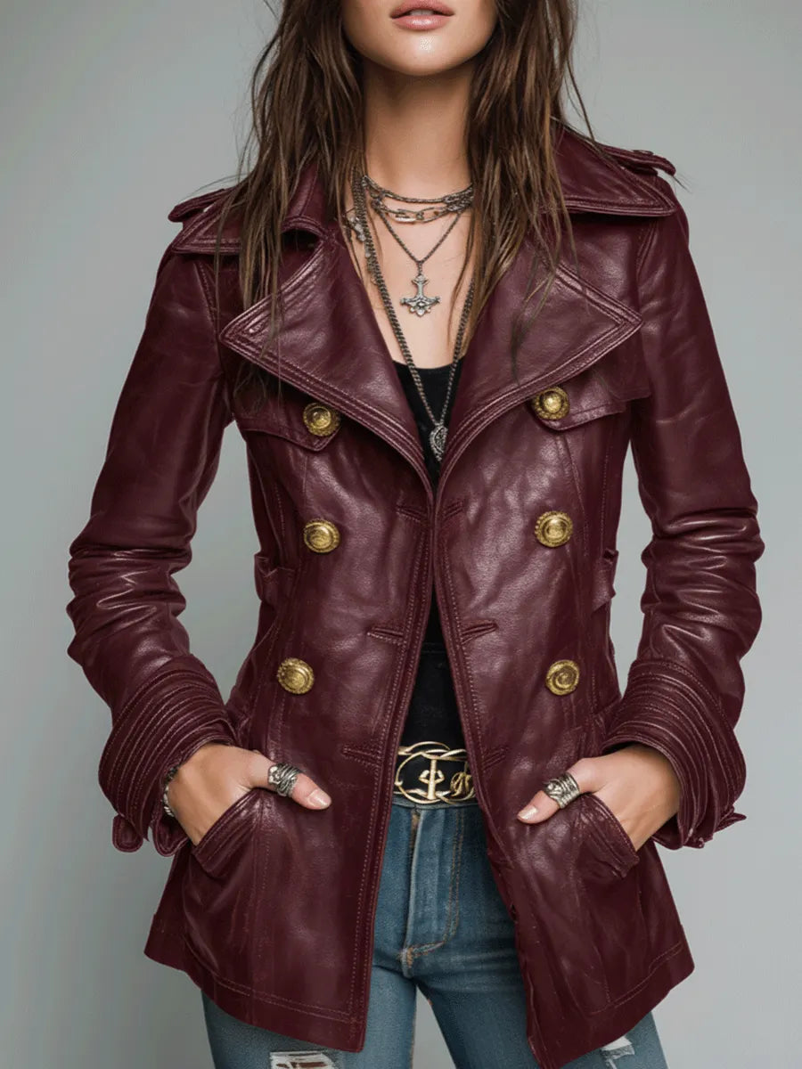 Vintage Black Double-Breasted Faux Leather Jacket
