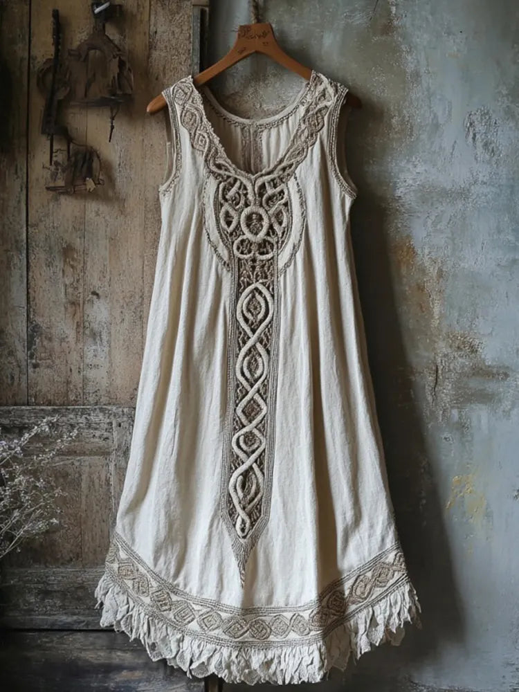 Vintage Tribal Celtic Knot Lace Art Linen Tank Dress