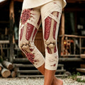 Women's Halloween Rose Skull Print Skinny Capri Pants