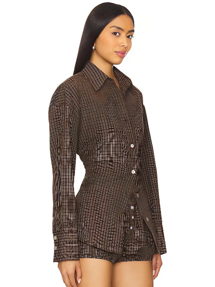 Vintage Plaid Button-Front Shirt & Shorts Set