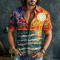 Men's Retro Hippie Gradient Pattern Art Short-sleeve Cotton Linen Shirt