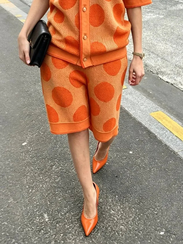 Casual Polka Dots Sweater Straight Pants Shorts