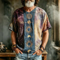 Men's  Hippie Sun Moon Star Patchwork Pattern Print T-shirt