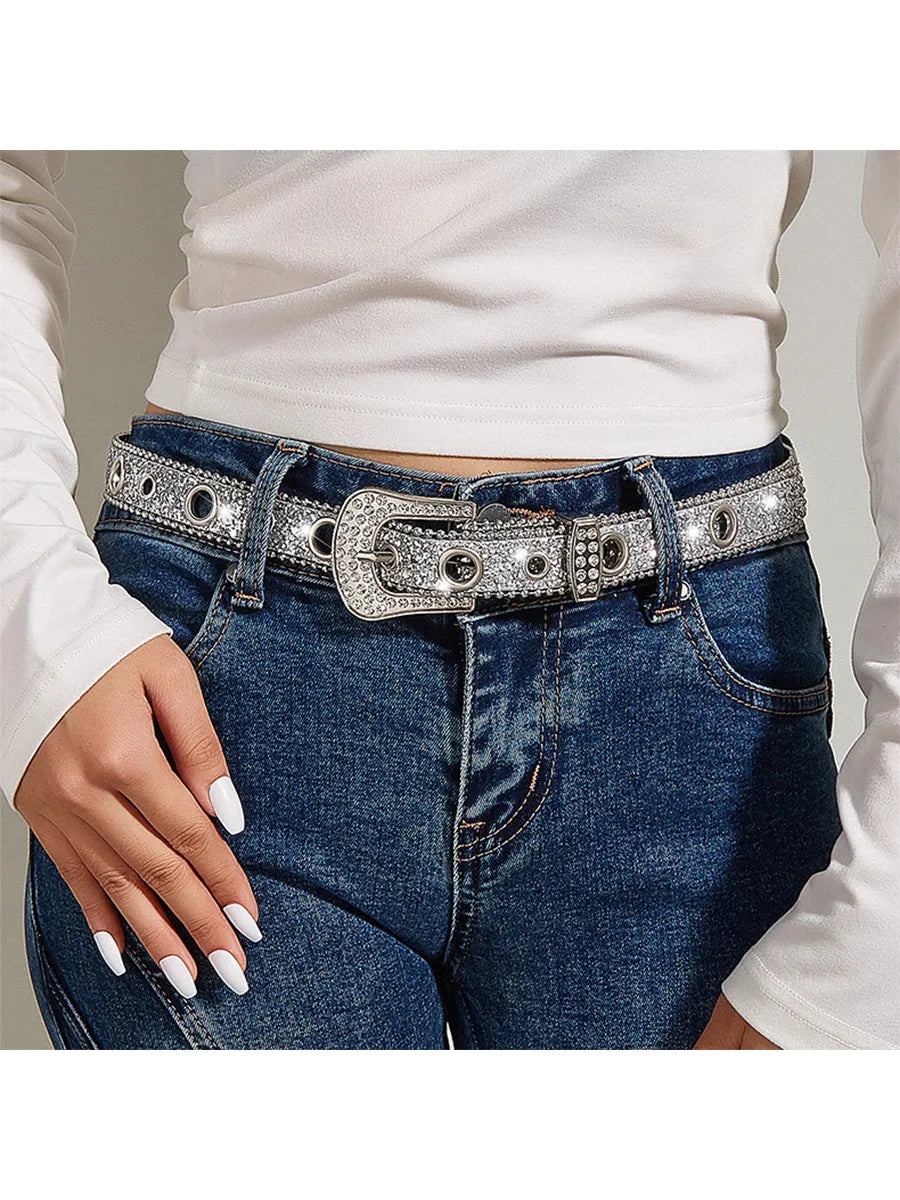 Women's Glamorous Rhinestone - Embellished Buckle Belt MDA1645H3I