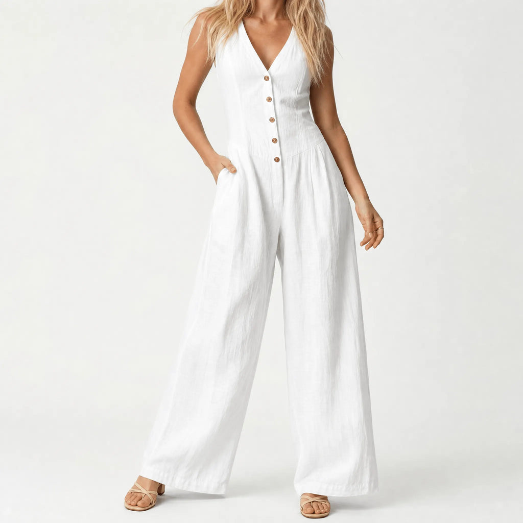 Lunavia – Women's Wide-Leg Button-Front Jumpsuit
