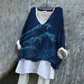Turtle And Ocean Art Linen V-neck Shirt