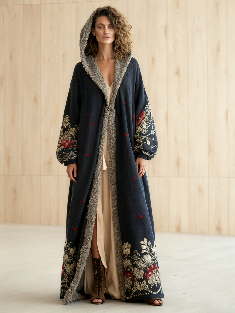Women's Autumn and Winter Flannel V-Neck Hooded Cardigan Robe