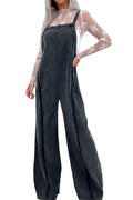Denim Overalls for Women Casual Adjustable Straps Wide Leg Raw Hem Jeans Bib Overalls Jumpsuits