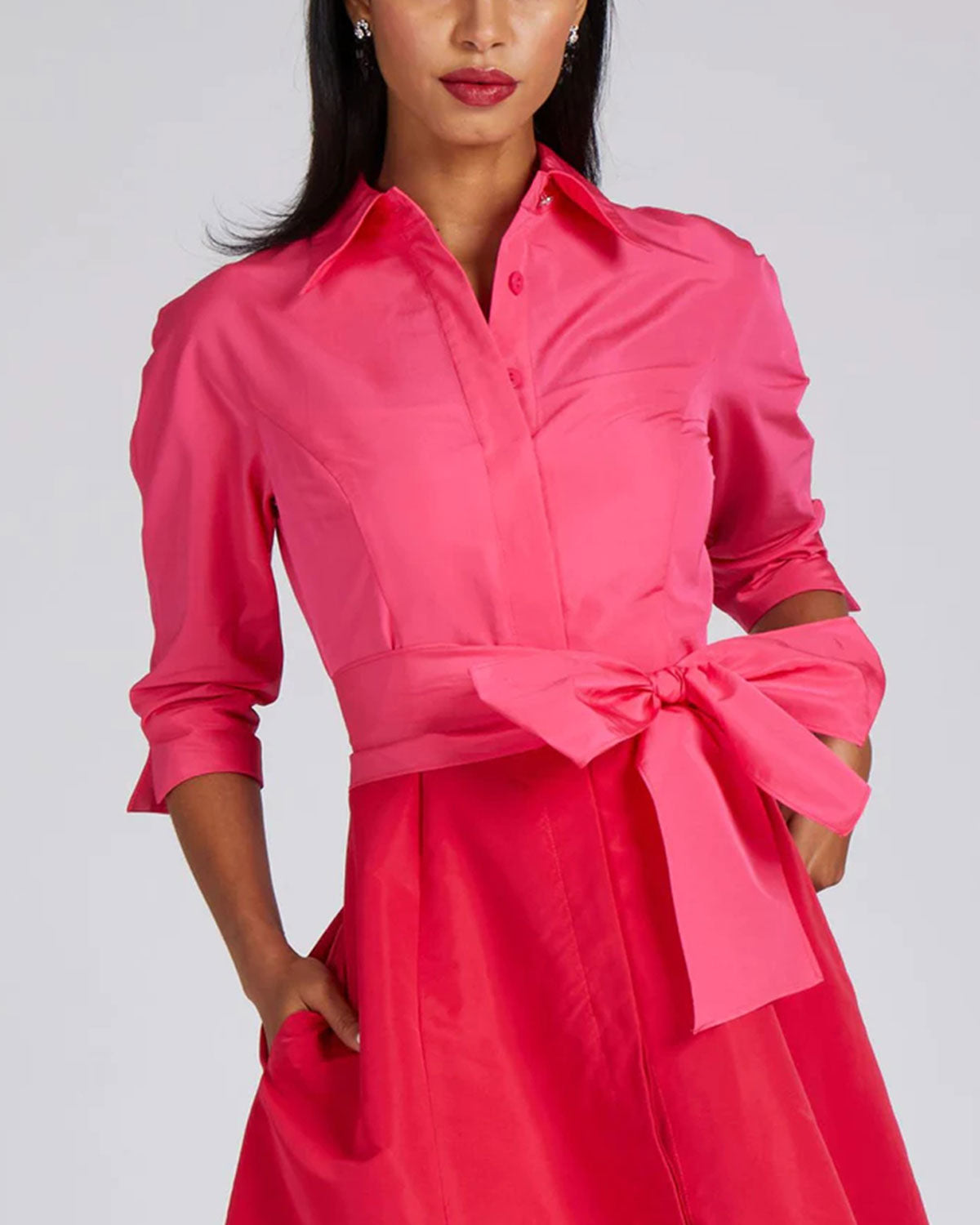 Two Tone Taffeta Shirt Dress