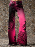 Women's Vintage Lace Floral Textured Art Print Casual Washed  Pants