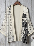 Vintage Japanese Calligraphy Comfy Art Linen Kimono