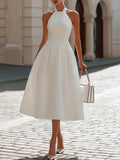 Halter Neck Sleeveless Fit-and-Flare Midi Dress