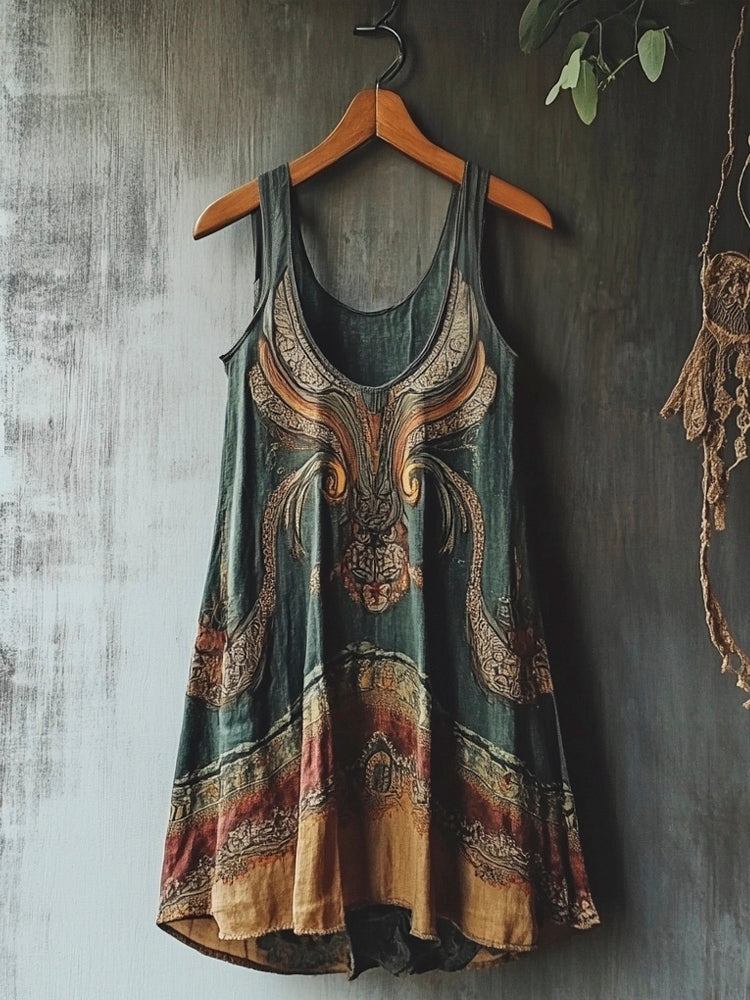Viking Mystery Vintage Totem Linen Tank Dress