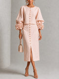 Pink Floral Button-front Top And Skirt Set Featuring Striking Floral Cuffs