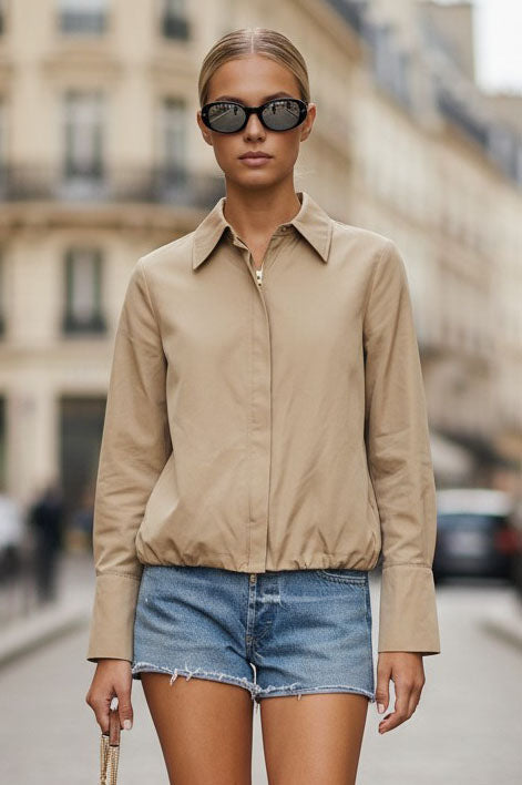 FRONT ZIP BELL CUFFS BLOUSE