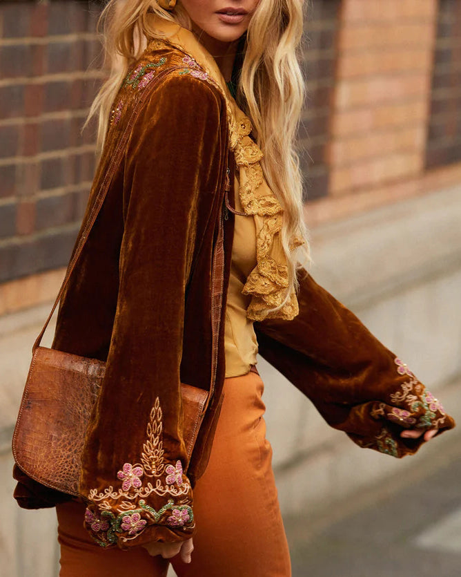 velvet embroidered cardigan jacket