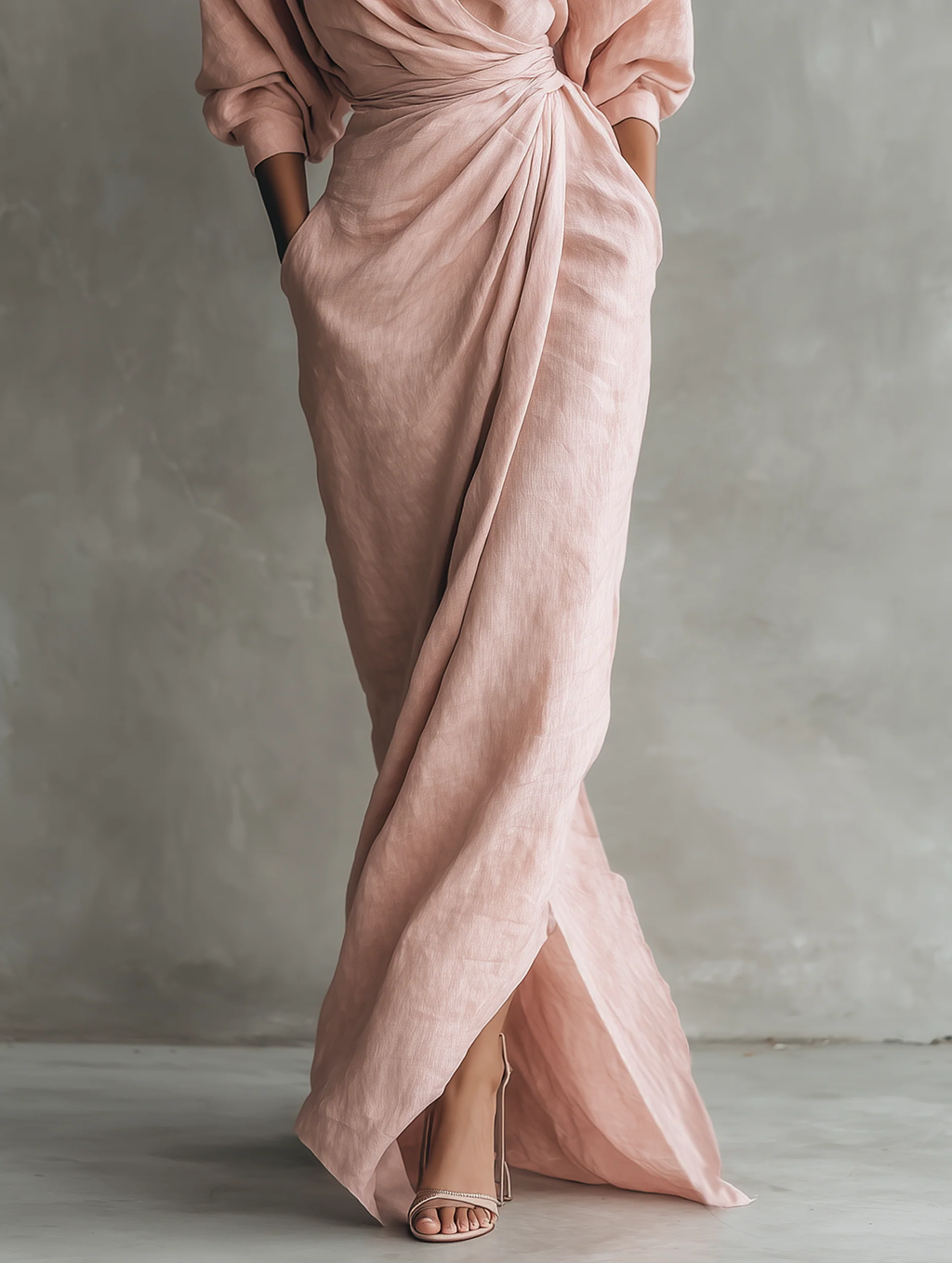 Light Pink Minimalist V-neck Maxi Dress
