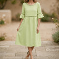 Solenne – Women's Breathable Cotton Linen Lace Midi Dress