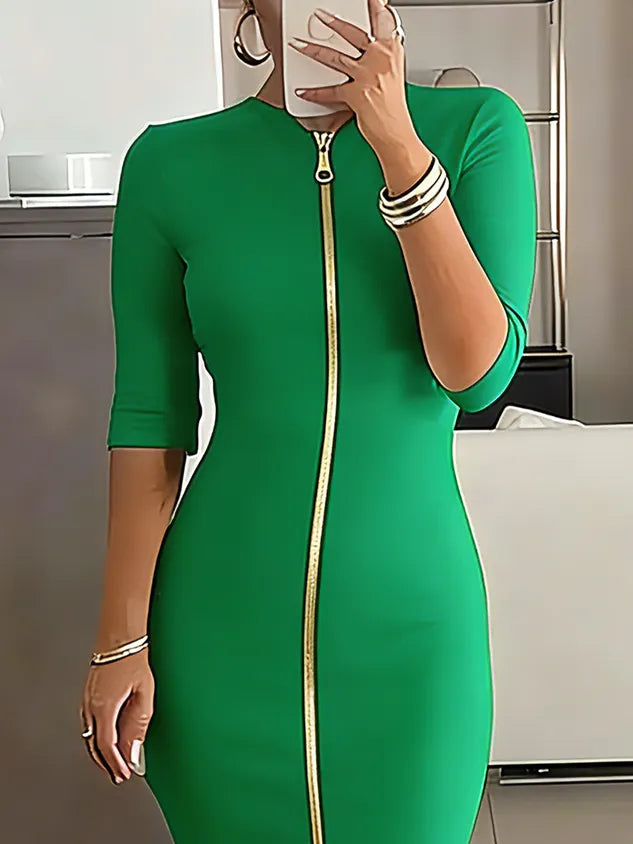 Elegant Solid Slim Fit Midi Dress