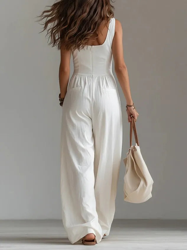 Urban Buttoned Pockets Plain V Neck Jumpsuit