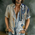 Men's Retro Hippie Pattern Short-sleeve Cotton Linen Shirt