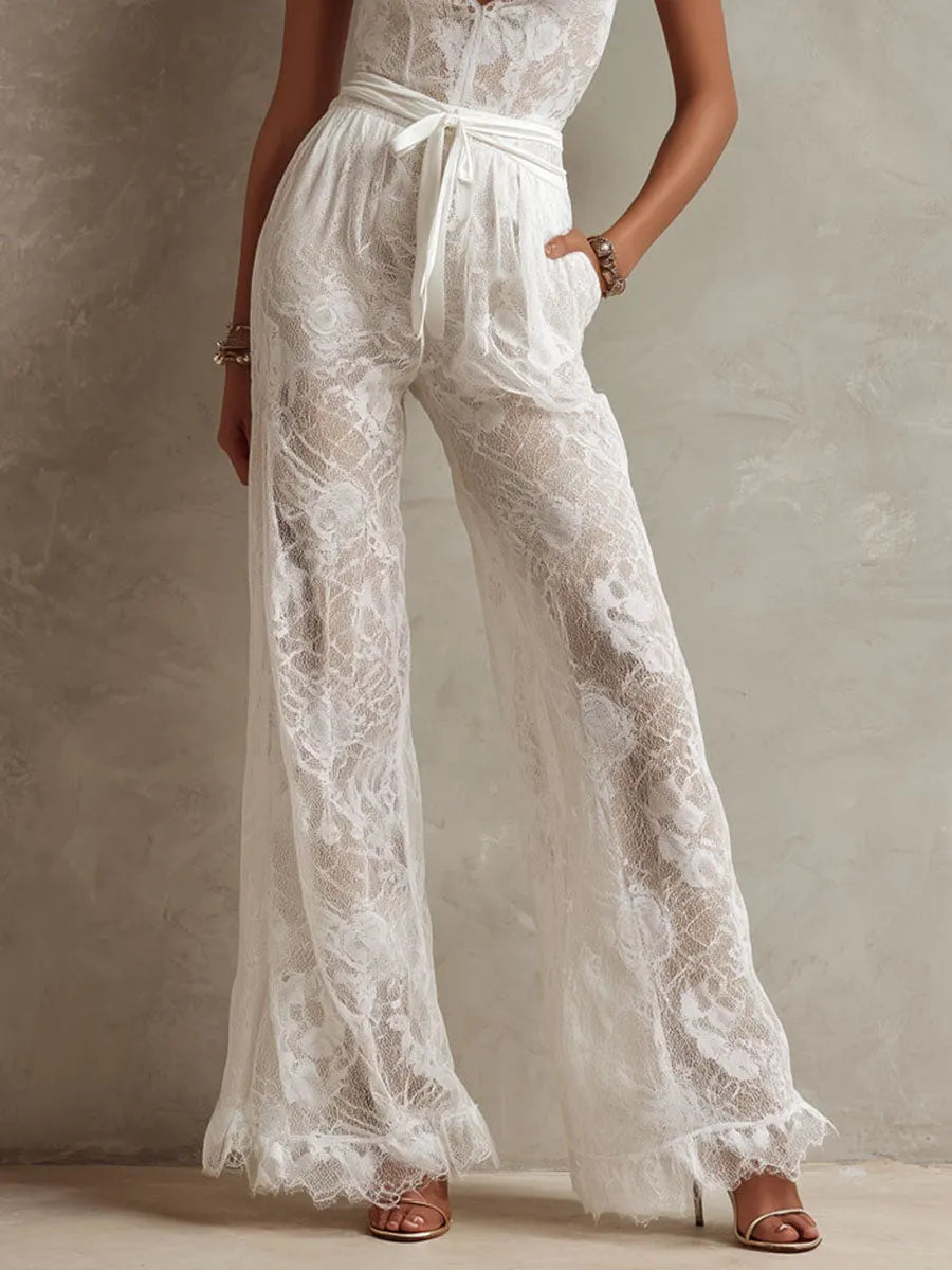 Retro Romantic Ivory Lace Halter Jumpsuit