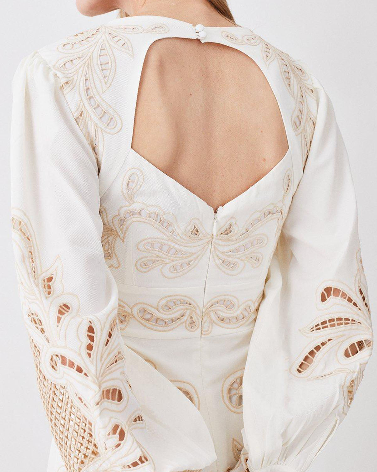 Mirrored Cutwork Tie Front Woven Midi Dress