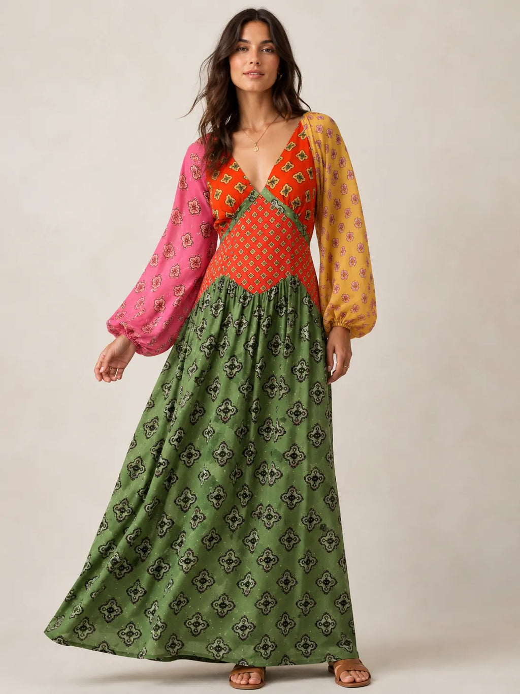 Reversible Patchwork Boho Maxi Dress