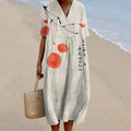 Vintage Ink Wash Painting V Neck Casual Midi Dress