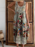Boho Floral & Lace Patchwork Linen Tank Dress