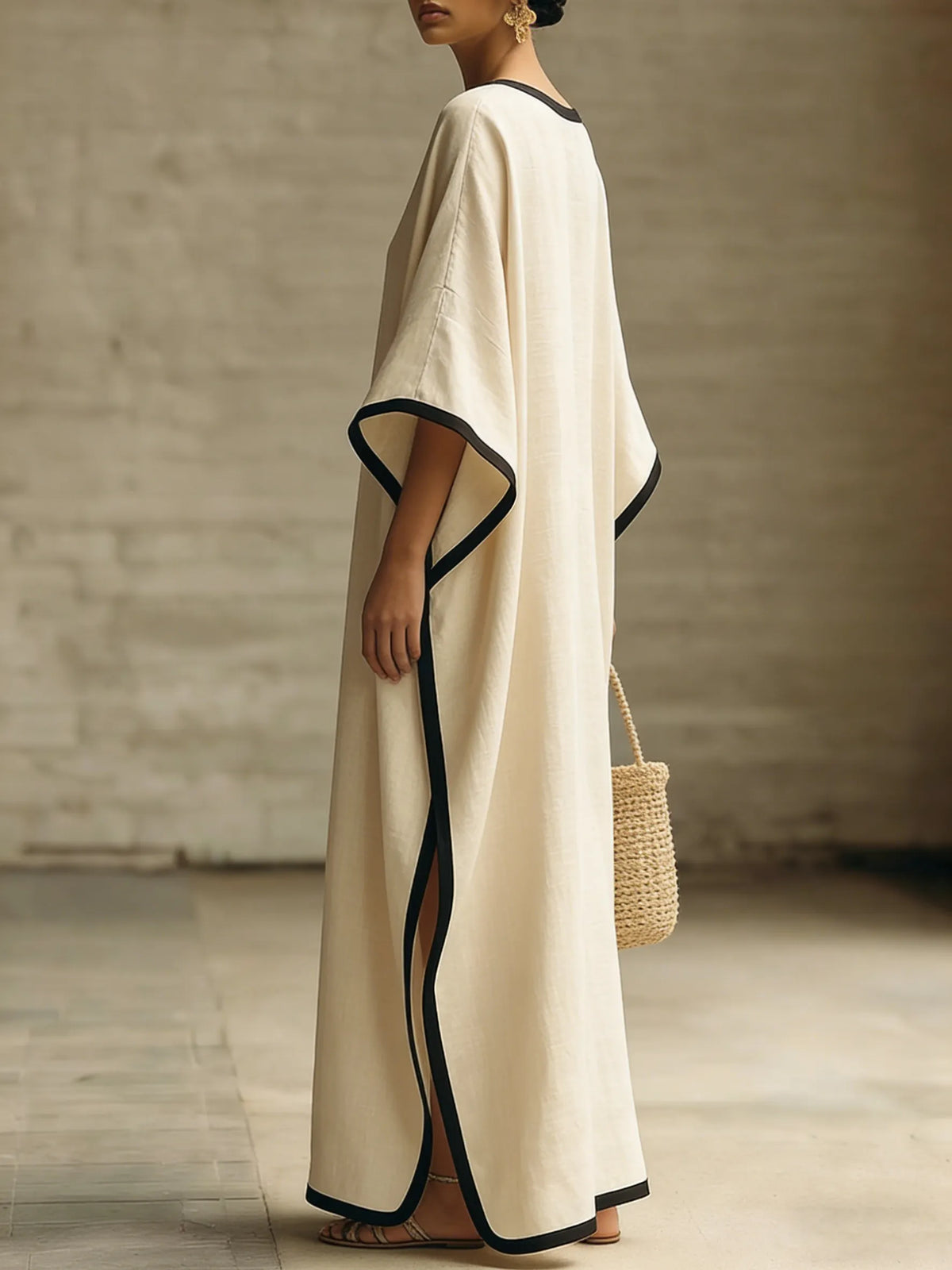 Elegant Trimmed Edge Loose Maxi Dress
