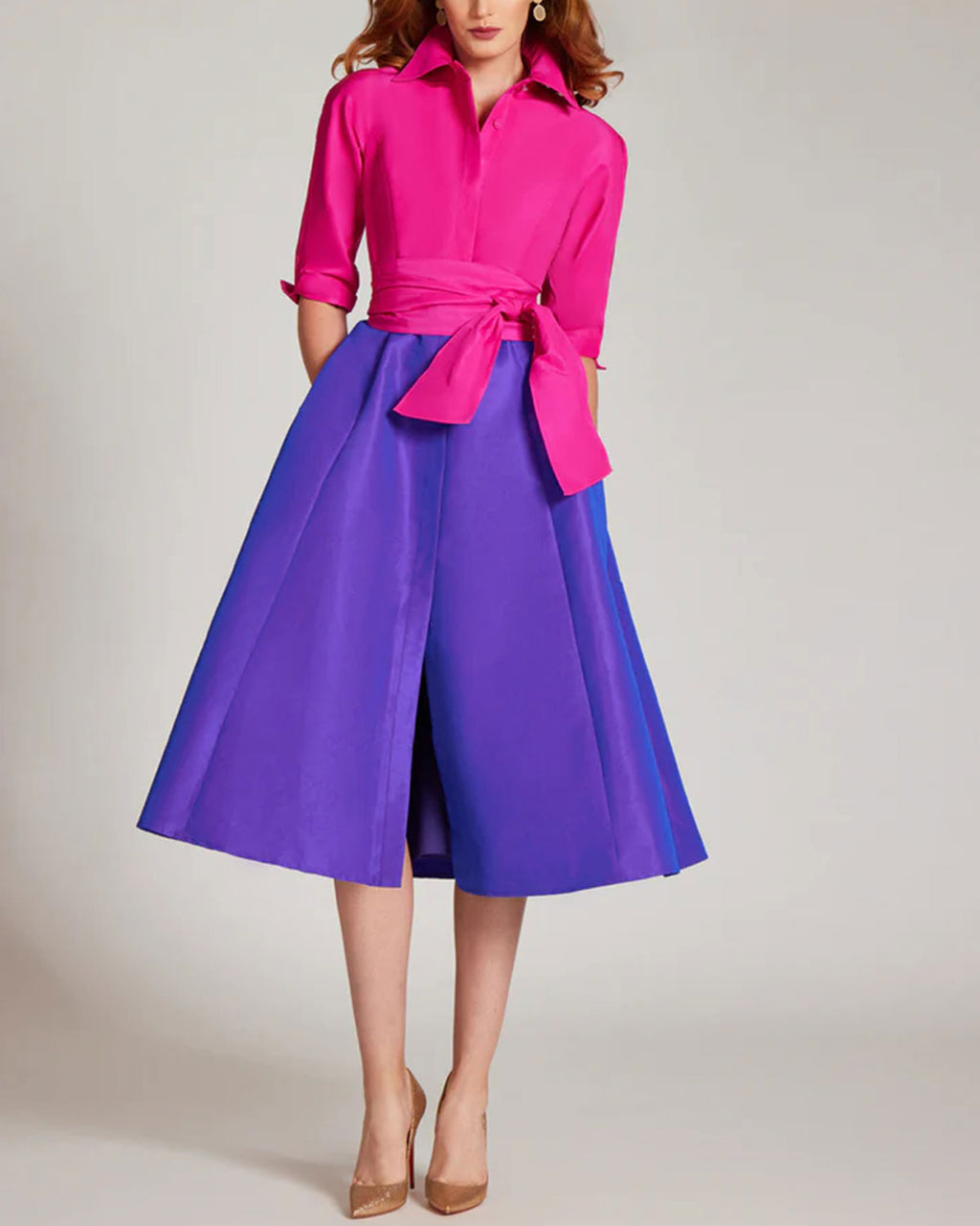 Two Tone Taffeta Shirt Dress