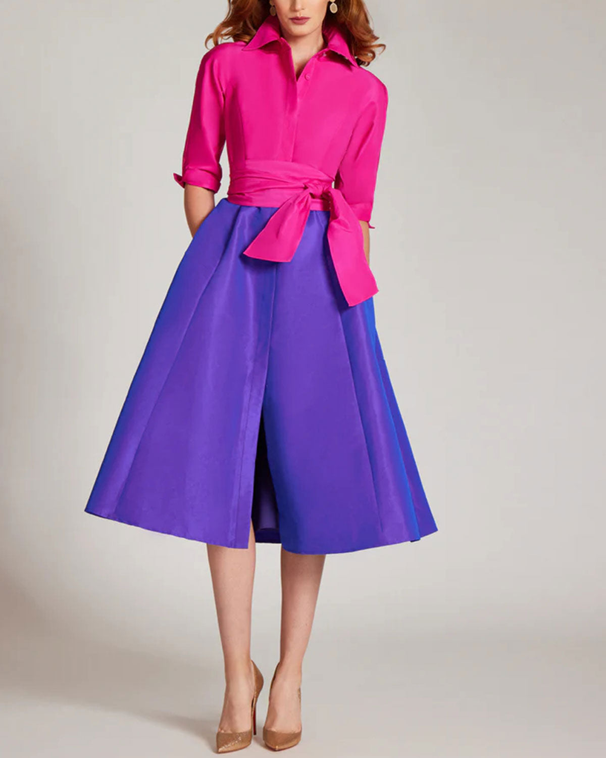 Two Tone Taffeta Shirt Dress