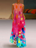 Loose Sleeveless Contrast Color Printed V-Neck Maxi Dresses