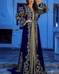 Women's V-Neck Long Sleeve Embroidered Kaftan Dress