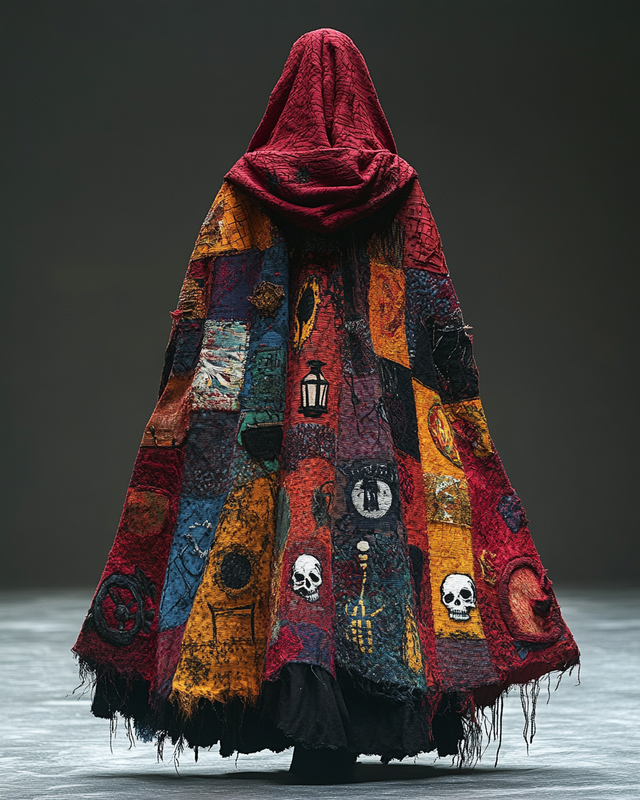 Men's Printed Contrast Hooded Oversized Coat 7f88