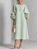 Sage Mist Floral Button-down Midi Dress With Striking Floral Cuffs