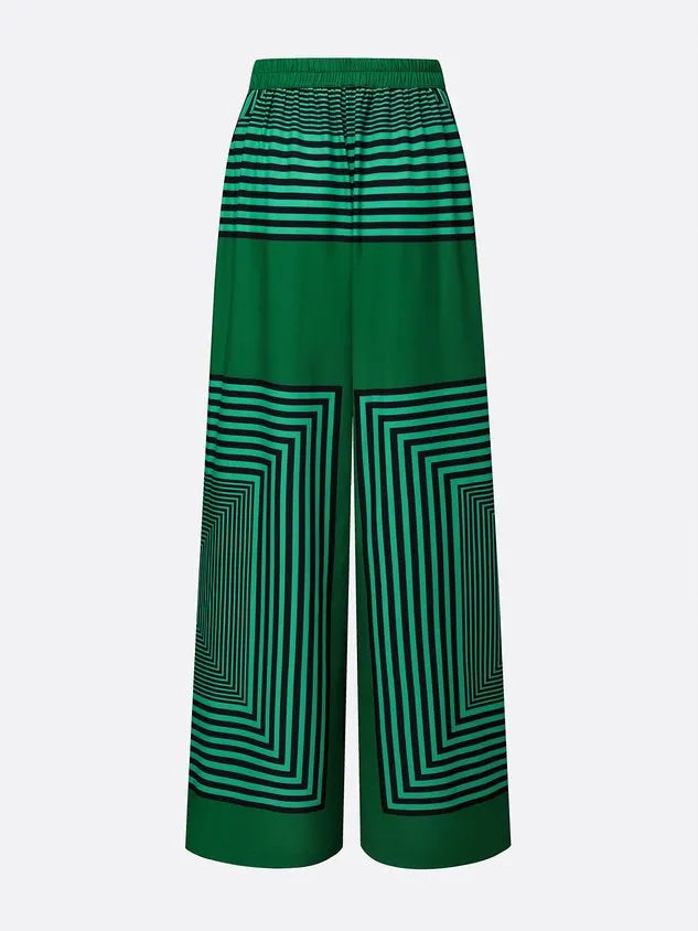 Urban Geometric Stripe Wide Leg Pants High Waist Flowy Office Trousers