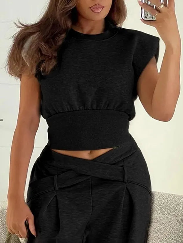 Casual Plain Pockets Cross Fashion Pants