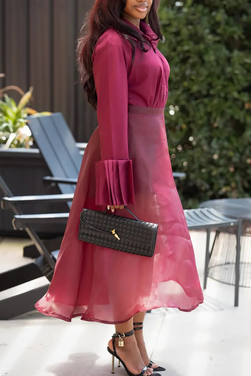 Women Collar Shirt+ Half Skirt Elegant Casual Set