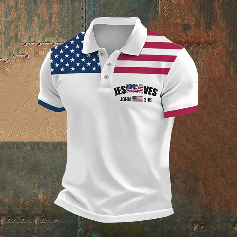 Men's Men's Vintage Usa Jesus Saves Printed Polo Shirt