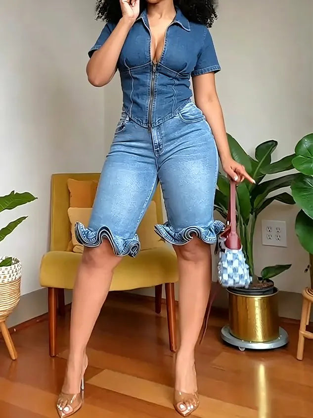 Casual Solid Tailored Denim Shorts