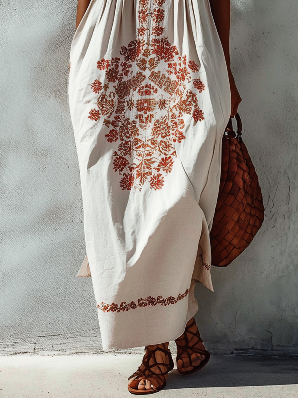 White Floral Print Sleeveless Maxi Dress