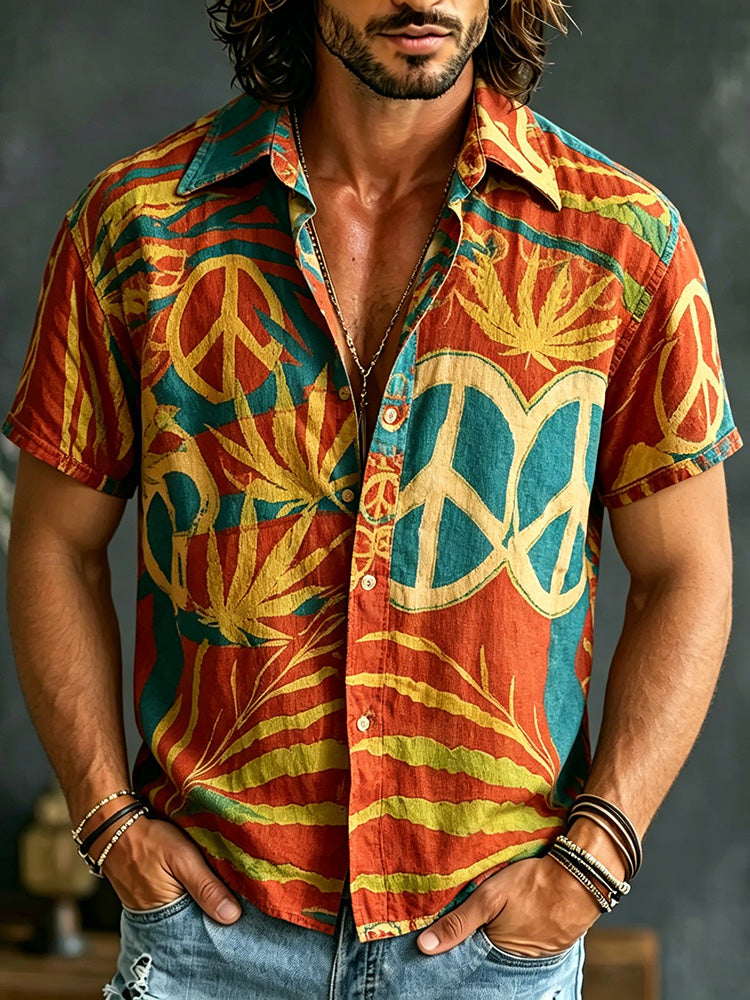 Men's Hawaiian Hippie Retro Cotton Linen Shirt