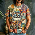 Men's Hippie Guitar Patchwork Print Short-sleeve Linen T-shirt