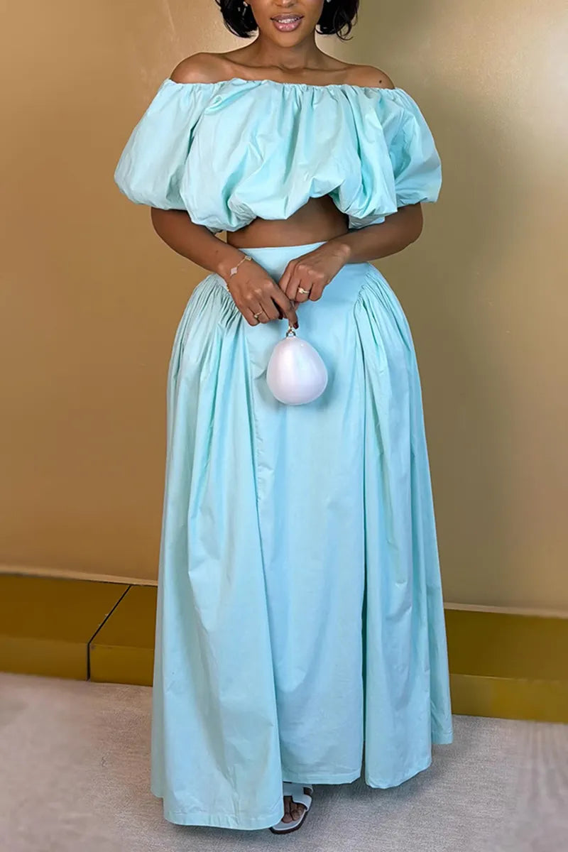 Women's Casual Off Shoulder Top A Line Skirt Set