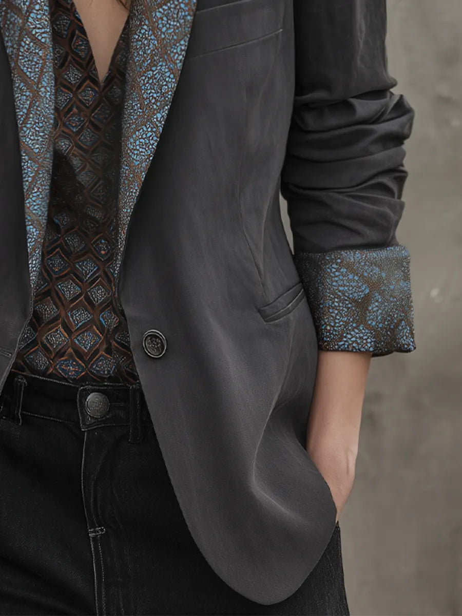 Modern Charcoal Contrast Trim Blazer