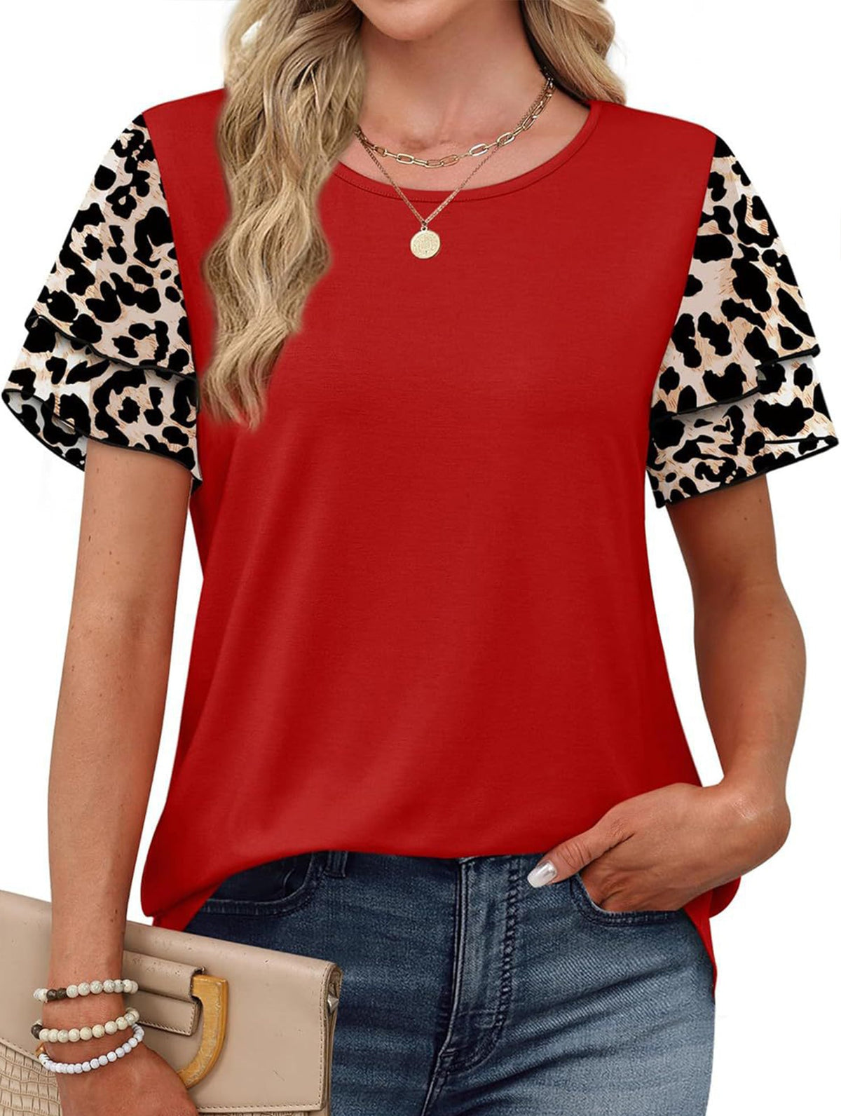 Crewneck Print Double Sleeve Tee_CWTTS00917